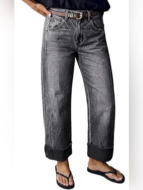 Flamingals Mid Rise Straight Leg Wash Seam Front Roll Jeans 3xl ps5-12